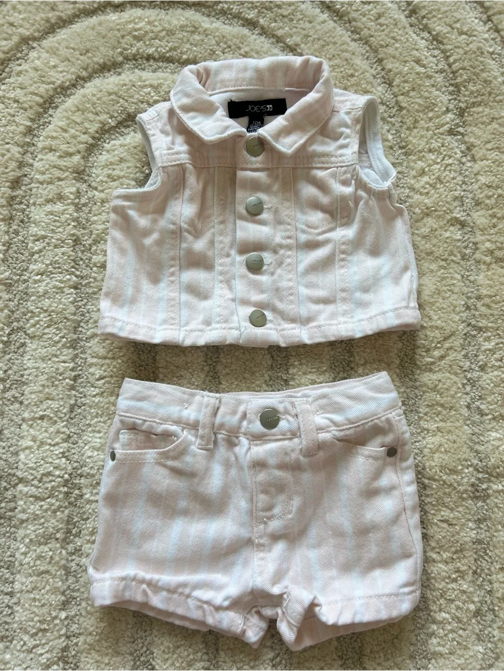 Joe’s Jeans Baby Girl Pink Denim Striped Vest & Shorts Set 12M
